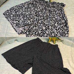 Black and White Polka Dot Print and Floral Print Pull on Shorts | 2 pairs